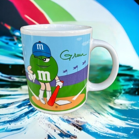 M&M’s Baseball/Basketball Coffee Tea Drink Mug Green & Yellow Sport Memorabilia - Picture 2 of 6
